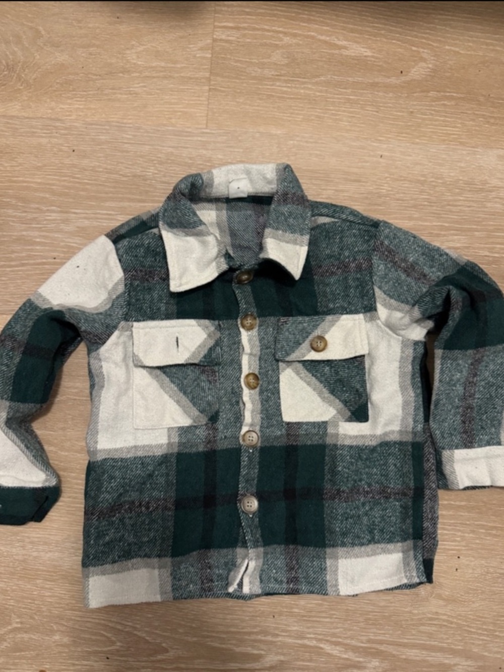 SHEIN Green & White Plaid Button-Down Shirt Jacket